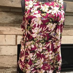 J.Jill Floral sleeveless side-tie Knit Top, Raspberry Red/Pink & cream, XL